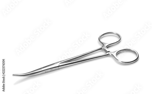 Surgical forceps on white background. Medical tool © New Africa