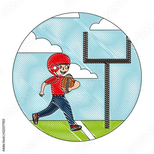 young boy player american football in the field