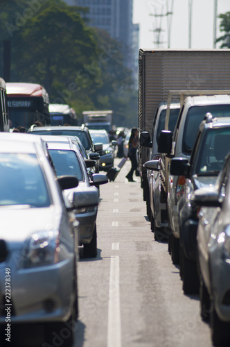 vertical shot of major mid day traffic jam