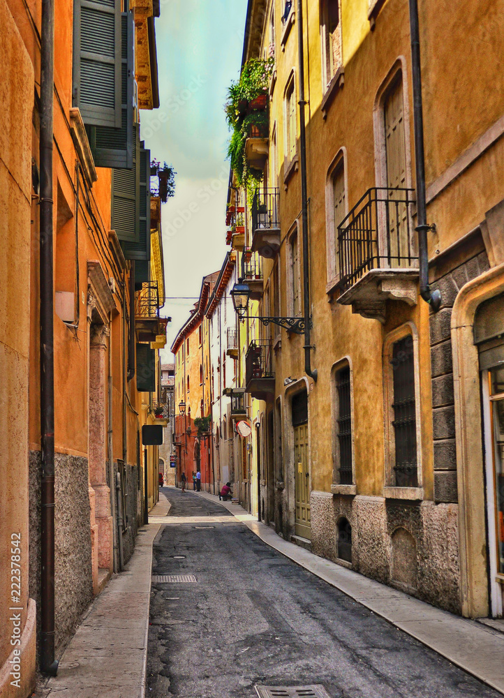 The ancient historic streets of the romantic city of Verona Italy