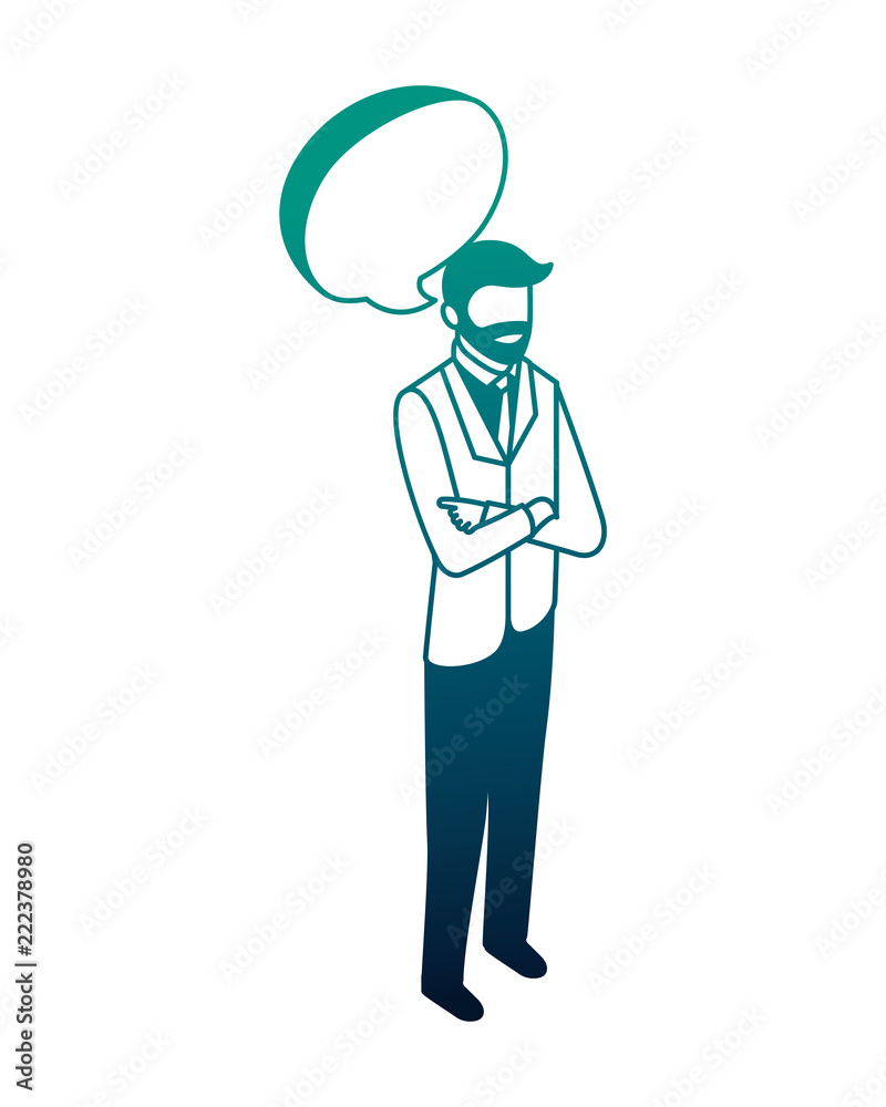 elegant businessman with speech bubble character