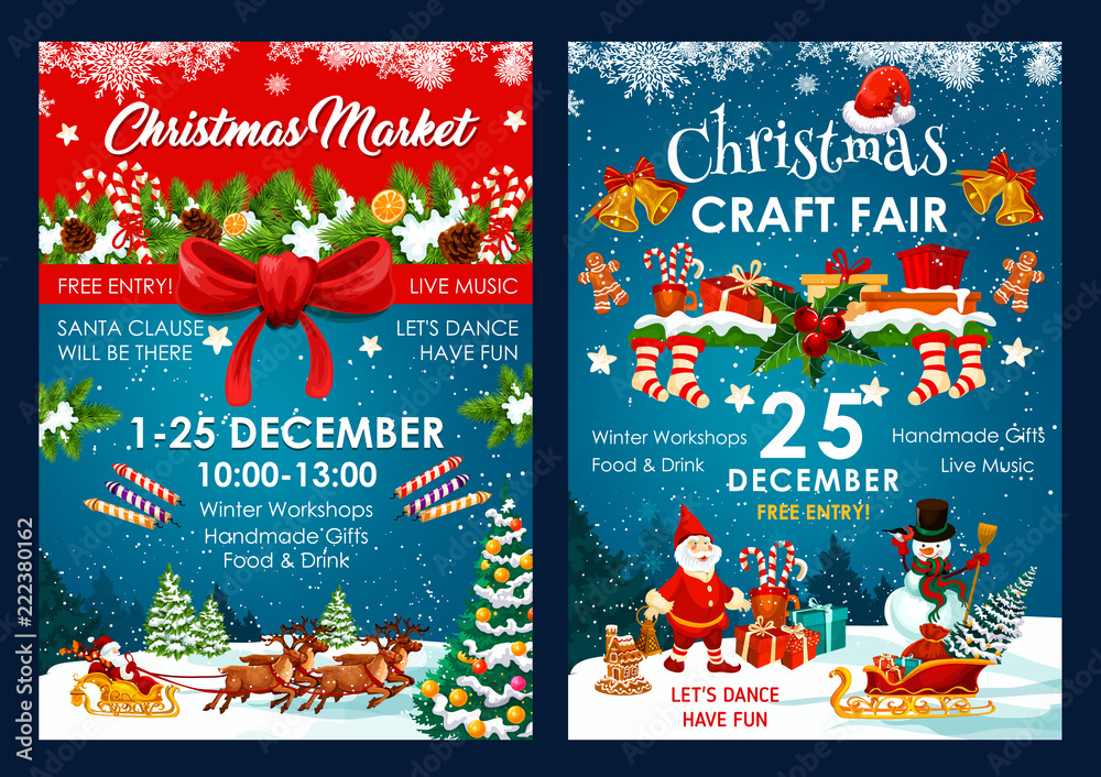 Christmas fair decoration vector posters Stock Vector Adobe Stock