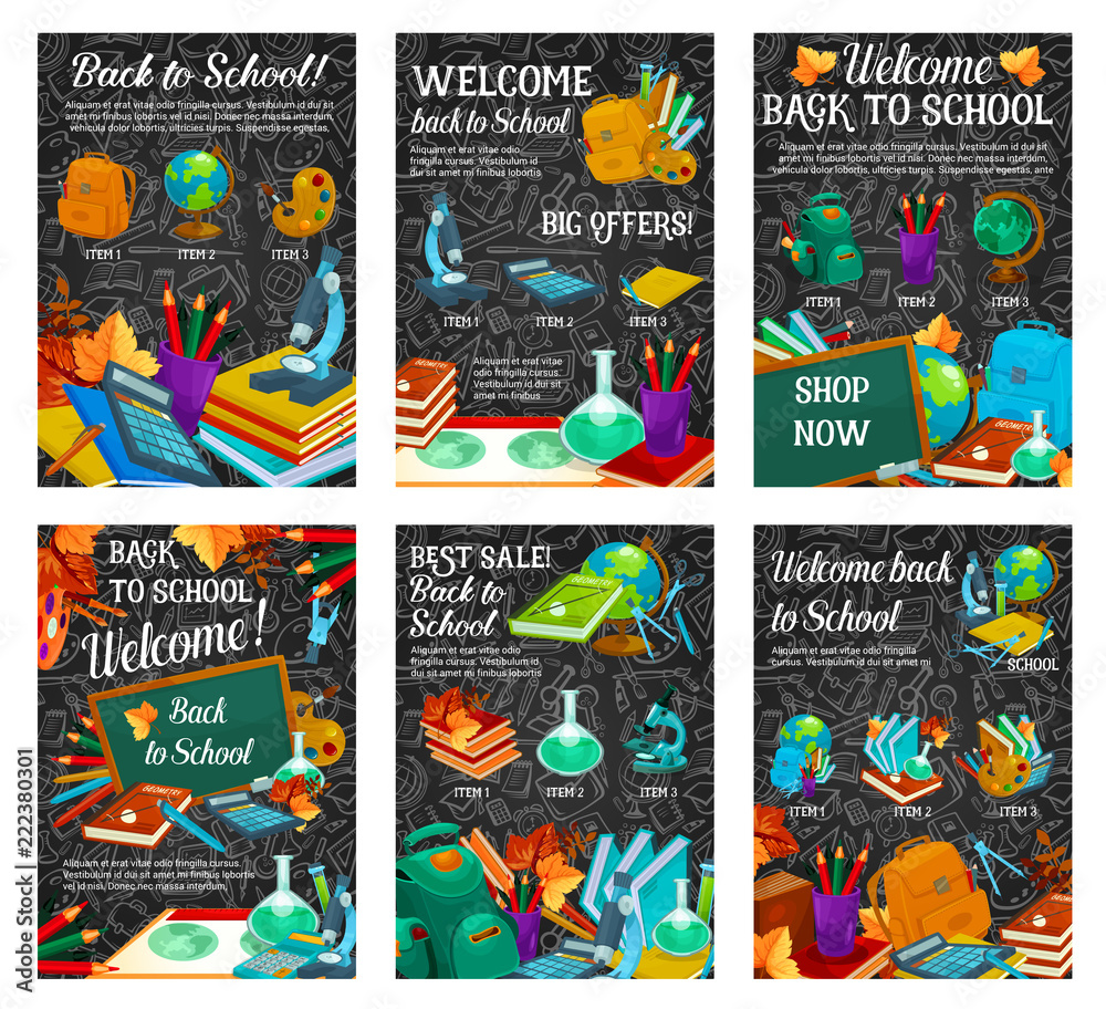 Back to school sale banner, discount flyer design