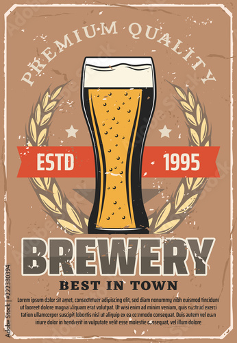 Brewery or beer bar and pub retro vector poster