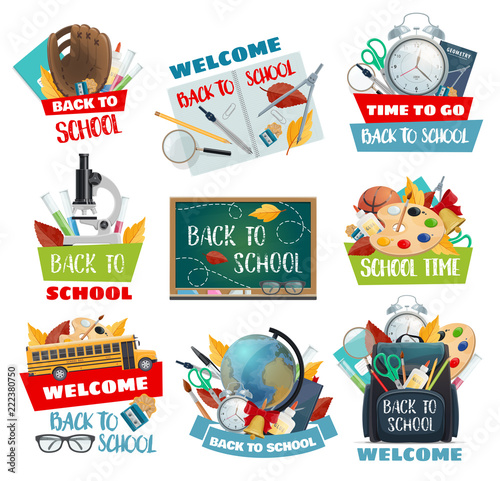 Back to School and Welcome study posters, vector