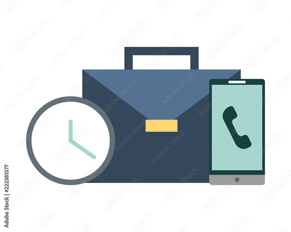 portfolio briefcase with clock and smartphone