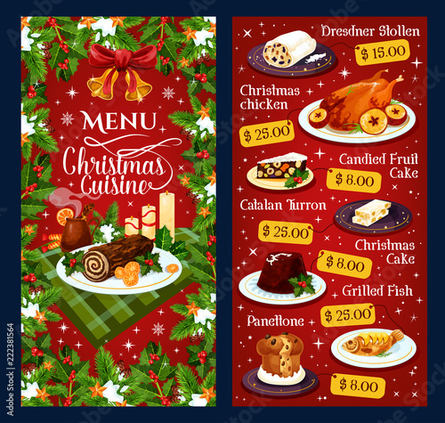 Christmas dinner cuisine vector restaurant menu