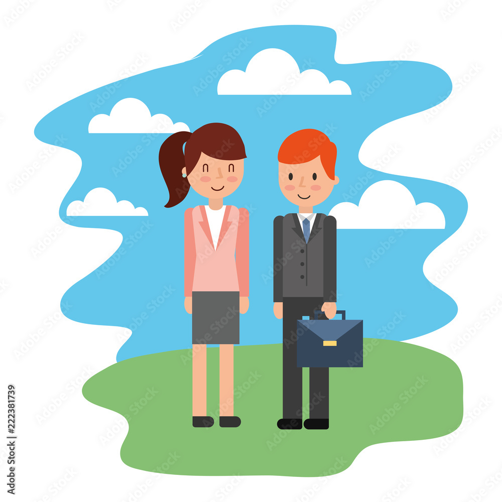 business couple elegant in landscape avatar character