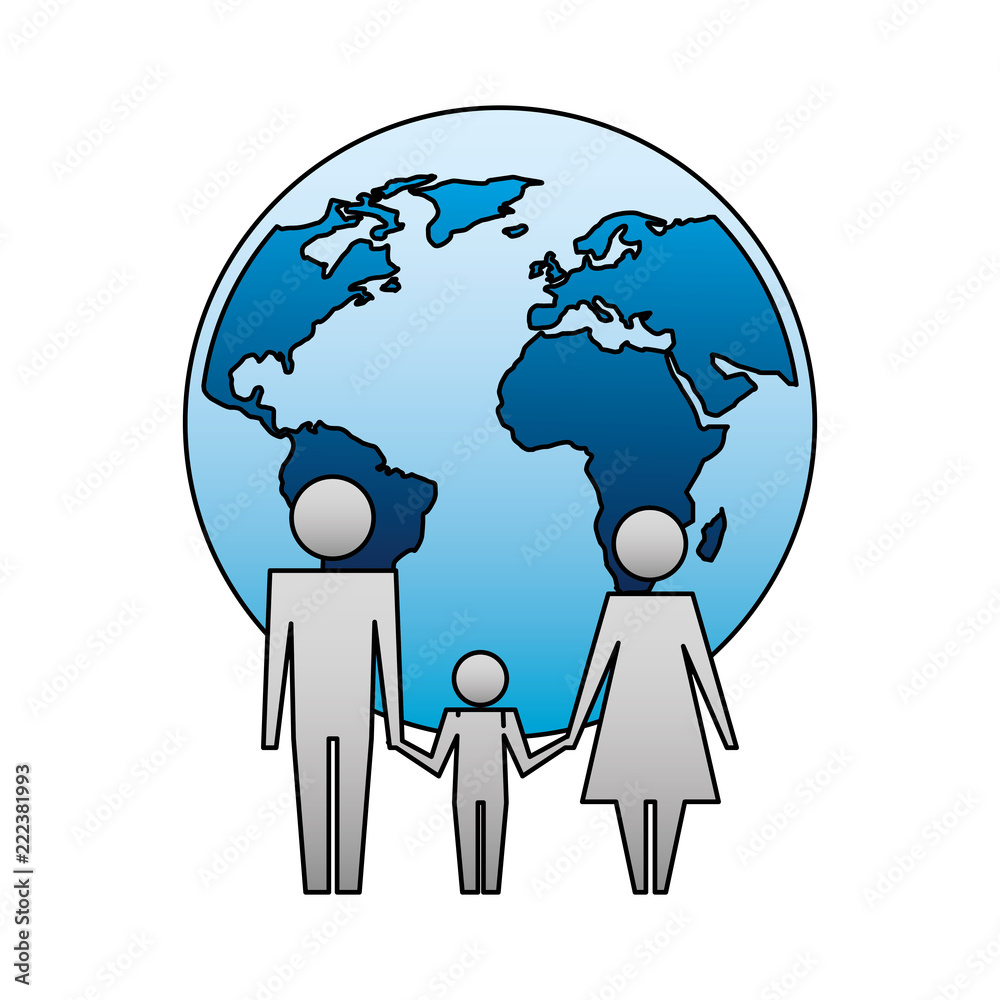 parents with son and planet earth silhouette parents with son and planet earth silhouette