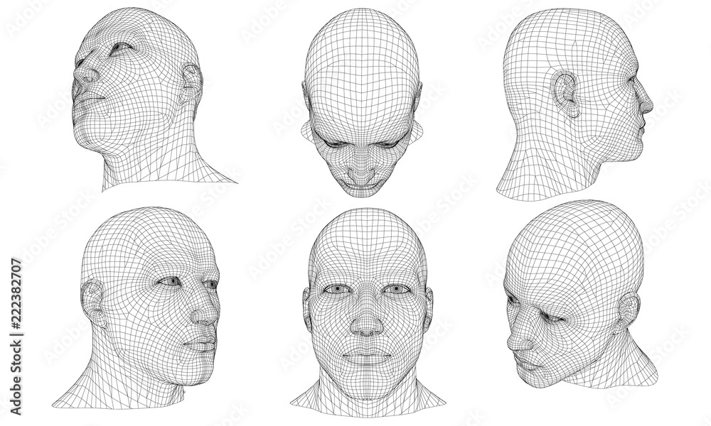 Positions 3d. Увеличенная голова рисунок. шапка на голове. man group of head positions.