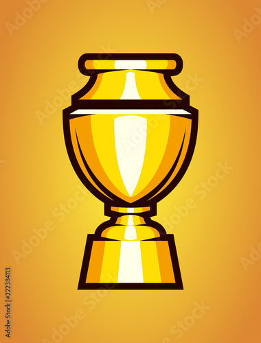 Shiny winner cup trophy. Gold goblet icon