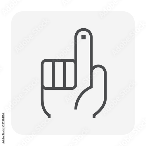 Finger prick sample collecting vector icon consist of fingertip, hand, blood drop sampling for health care, medical i.e. blood sugar level or glucose test. Analysis for diabetic patient or diabetic.
