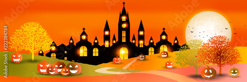 ハロウィン　城　秋　背景