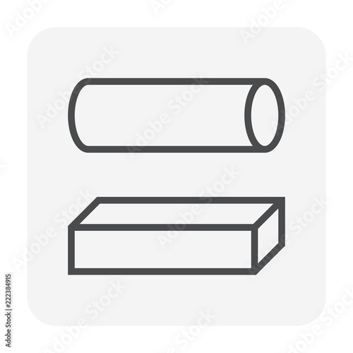 Metal or steel rod bar vector icon. Square and round shape. That alloy of iron from steel production industry and metallurgy. For sawing, turning, milling, drilling and grinding to product.