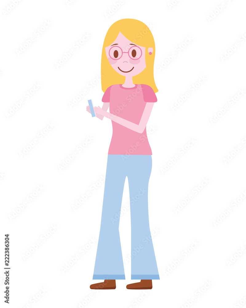 young woman with smartphone avatar character