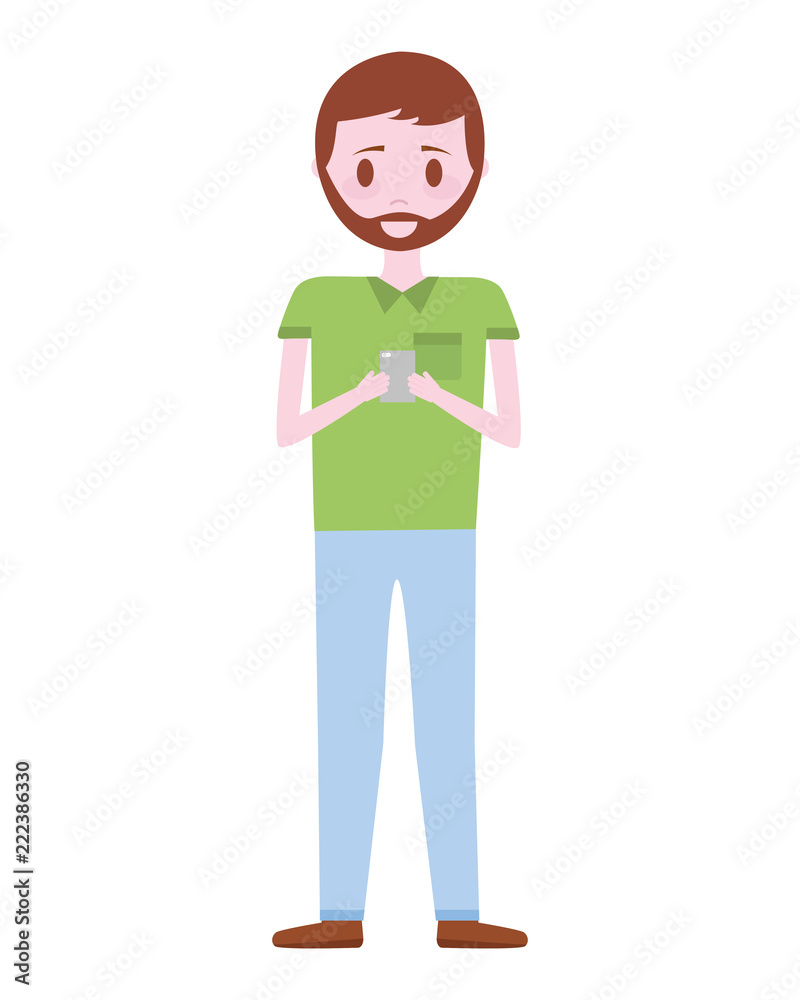 young man with smartphone avatar character young man with smartphone avatar character