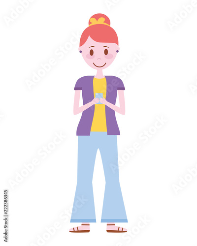 young woman with smartphone avatar character