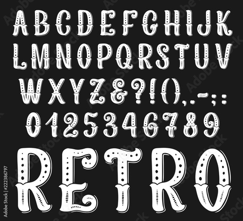 Vector vintage retro font letters and numbers