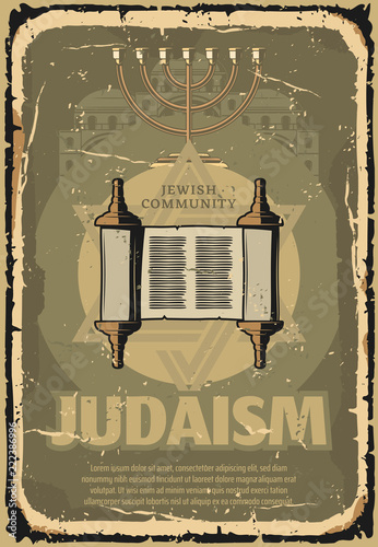 Judaism Torah scroll religious symbol retro poster