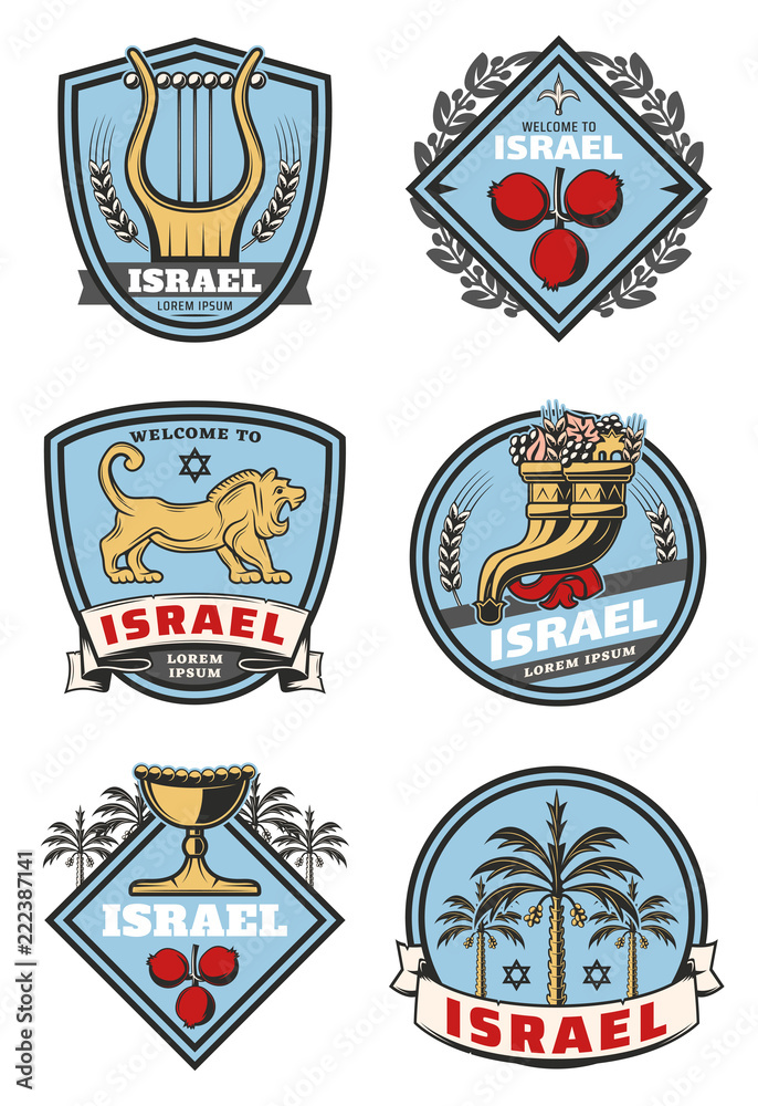 Israel travel icons and culture vector symbols