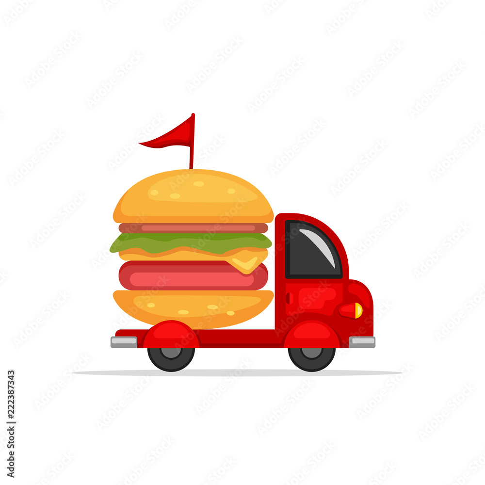Burger food truck logo mascot vector illustration funny cartoon style Stock  Vector | Adobe Stock