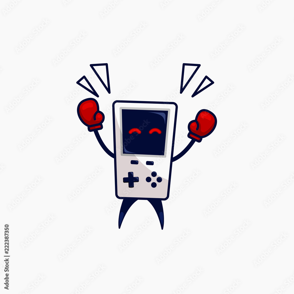 funny retro gaming gamer device console mascot character boxer with boxing  glove raising hand winner champion celebration logo illustration Stock  Vector | Adobe Stock