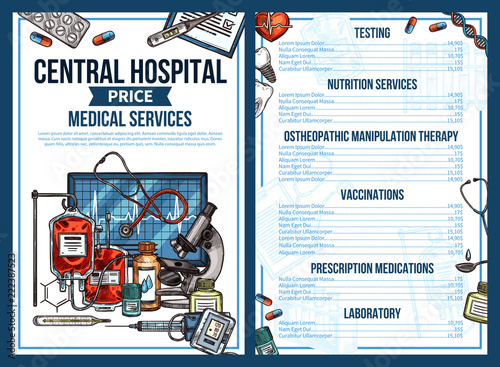 Central medical hospital vector sketch price list
