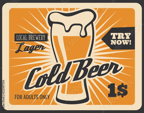 Brewery bar cold beer retro vector poster