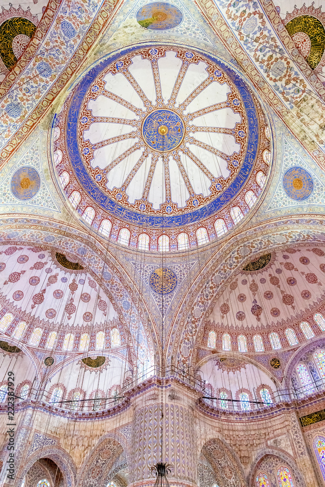 Interior of the Blue Mosque in Istanbul, Turkey.