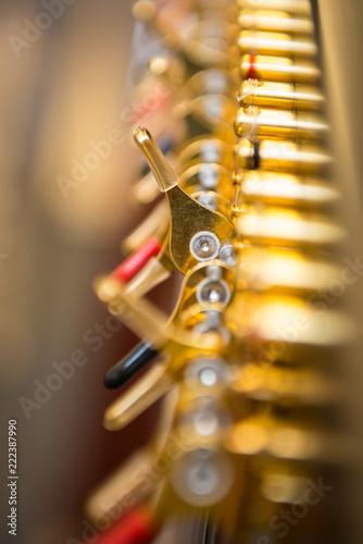 Closeup view of lever of the harp musical instrument