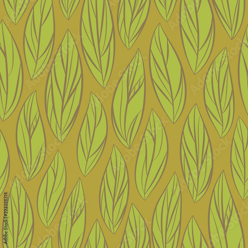 Seamless vector floral pattern with abstract green leaves. Directional print.