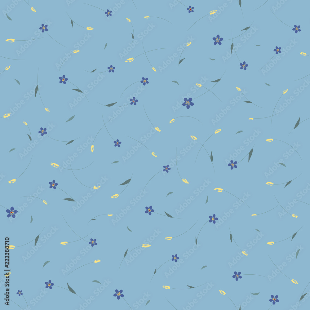 Seamless floral pattern with small flowers in blue colors. Ditsy print.