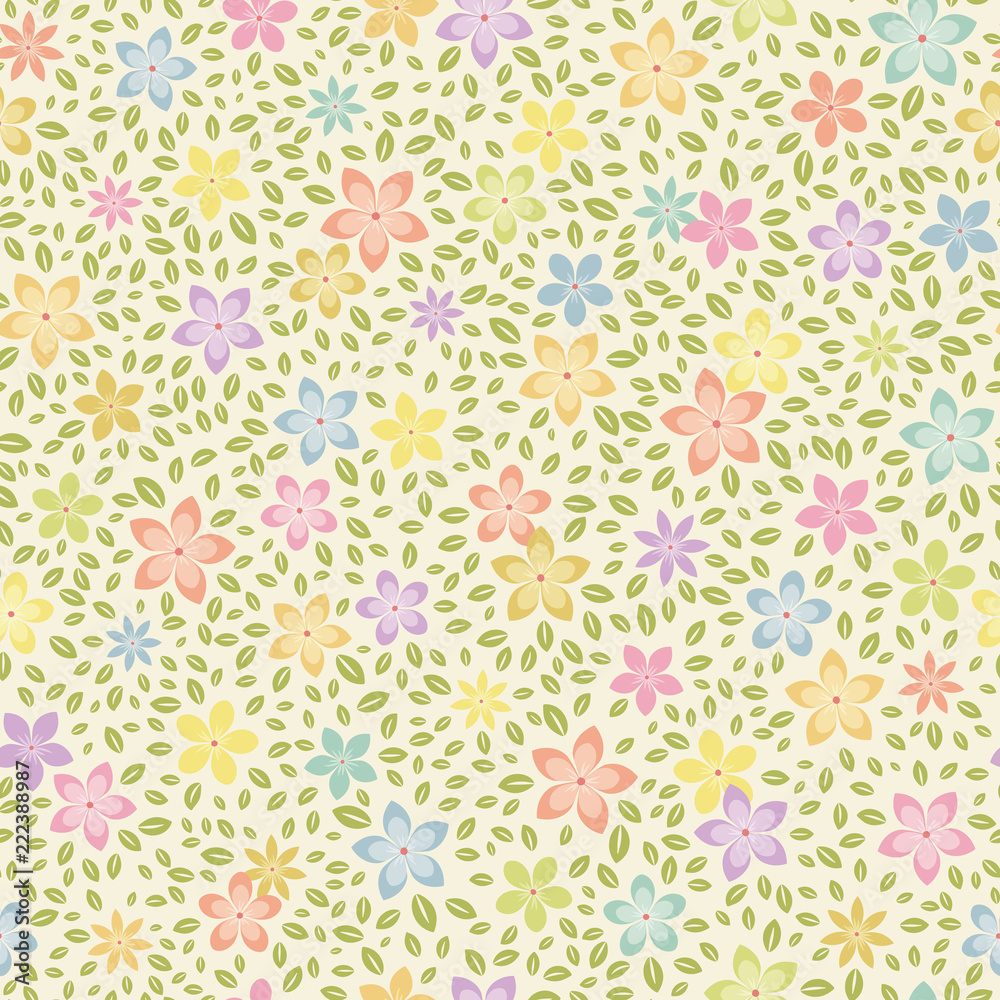 Seamless vector floral pattern with abstract small flowers and leaves in pastel colors. Ditsy print. Seamless vector floral pattern with abstract small flowers and leaves in pastel colors. Ditsy print.