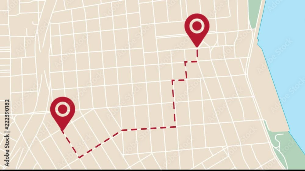 city map with pin pointers, GPS travel and navigation concept. HD Animation