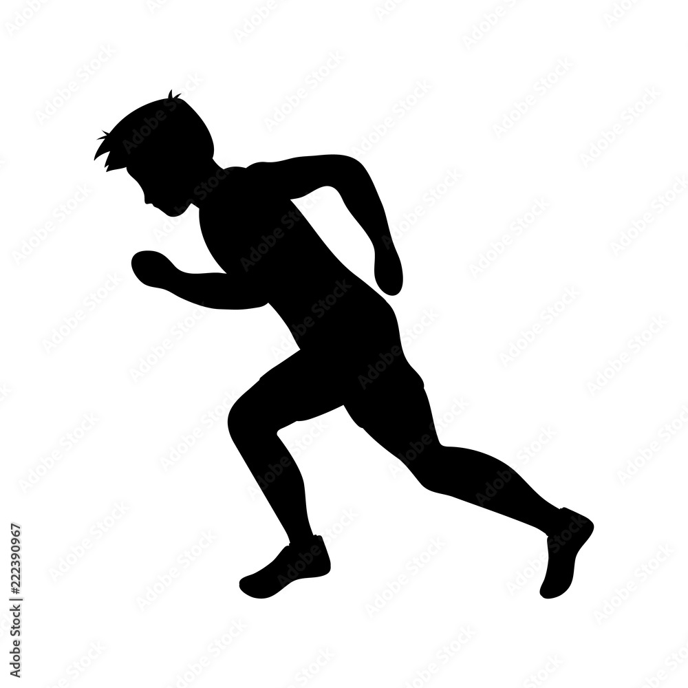 Running man silhouette. Runner. Flat vector illustration. Individual sport.