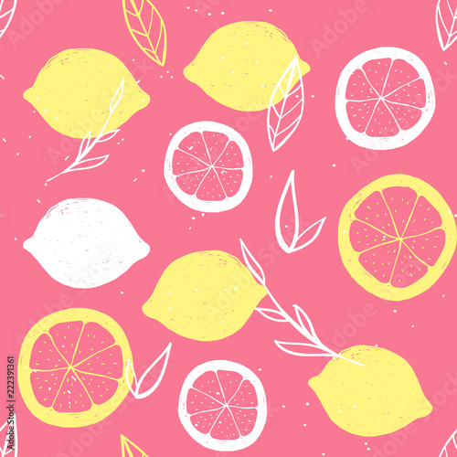 Vector seamless Citrus pattern. The cartoon style. Scandinavian style. Bright colors