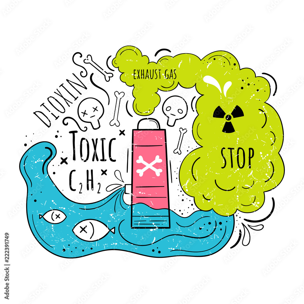 Environmental pollution. Vector illustration in cartoon style. Ecology  Stock Vector | Adobe Stock
