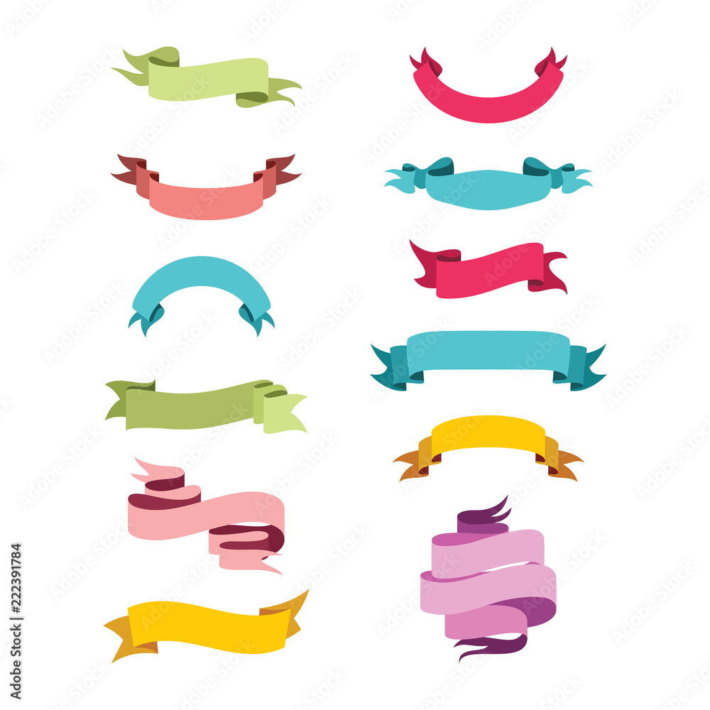 Colorful Ribbon Banner Vector Flat Design Variation Set