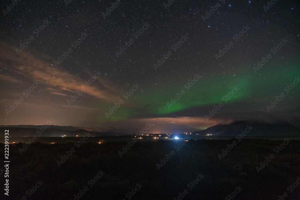 Aurora and stars in Iceland summer
