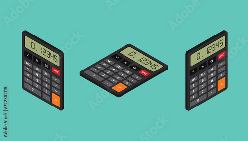 calculator isometric set collection left right and top