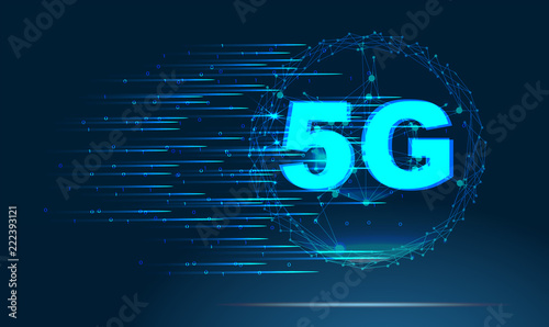5G new wireless internet wifi connection. Abstract image of a starry sky or space, consisting of points, lines, and shapes in the form of planets, stars and the universe. Low poly vector
