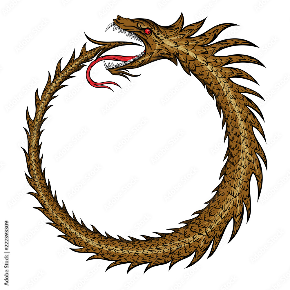 Vector magic symbol of uroboros. A snake curling in a ring biting