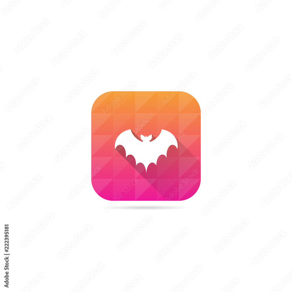 Modern Bat Icon With Long Shadow Modern Bat Icon With Long Shadow