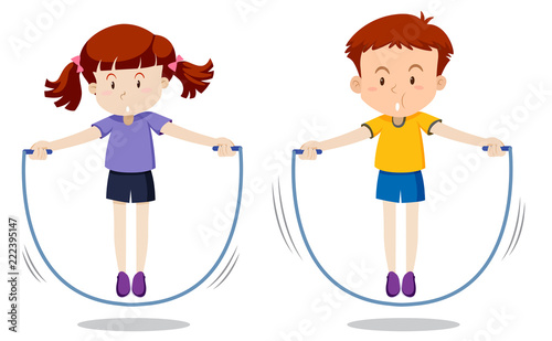 Boy and girl skipping
