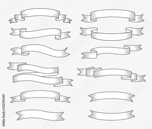 Set of ribbon banners. Hand drawn design element. Vector illustration.