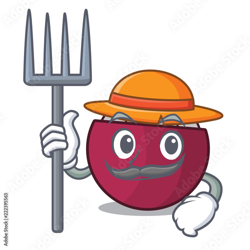 Farmer character tropical mangosteen isolated on cartoon