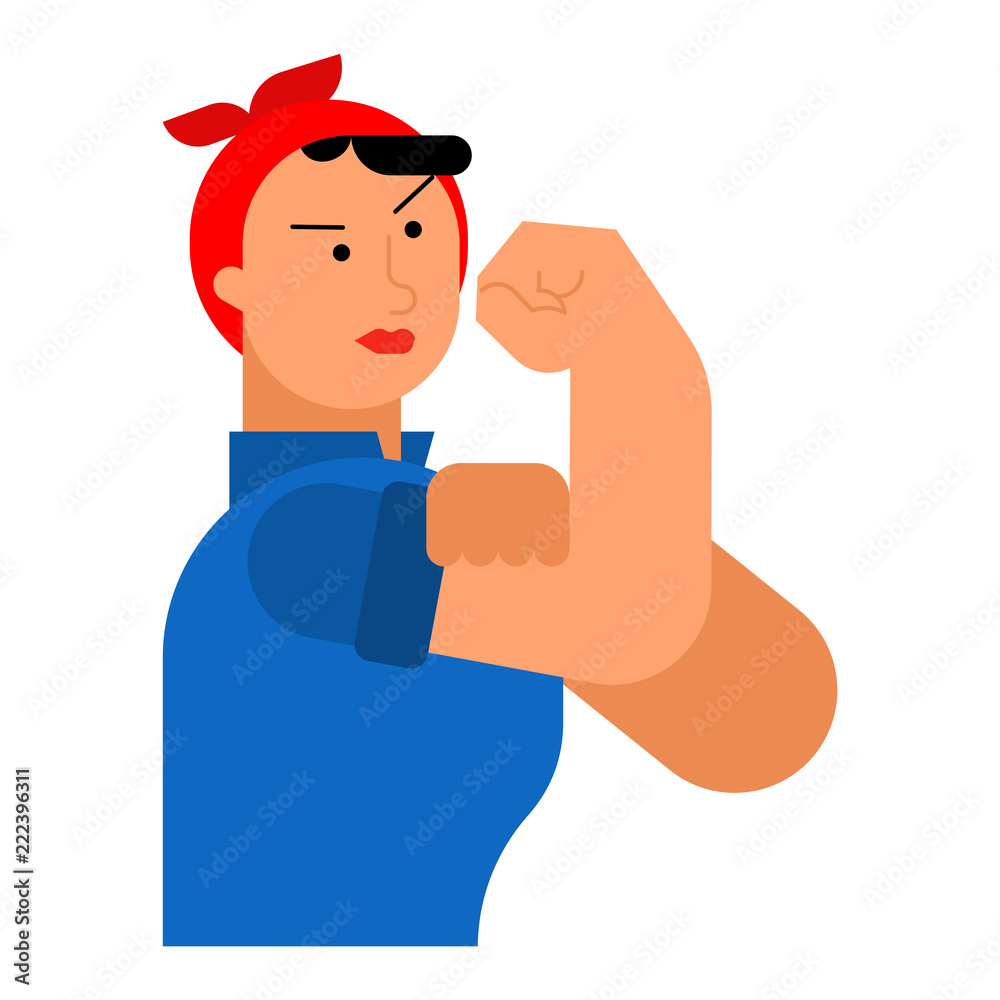 We can do it woman symbol power female. girl showing fist isolated. Vector illustration We can do it woman symbol power female. girl showing fist isolated. Vector illustration