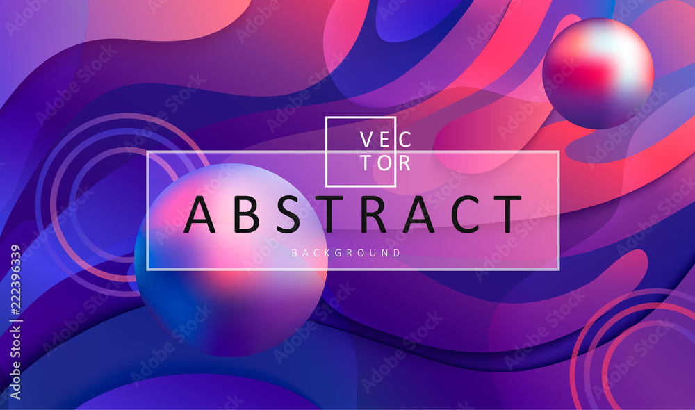 Abstract geometric gradient background with wavy shapes, circles and balls. Colorful and digital backdrop for the advertise and marketing in dynamic, fluid forms. Vector illustration.