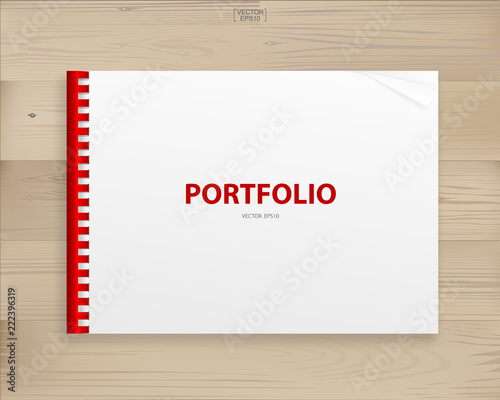 Book binder with empty cover for background on wood. Vector.