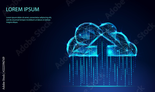 Cloud computing online storage . Abstract image of a starry sky or space, consisting of points, lines, and shapes in the form of planets, stars and the universe. Low poly vector